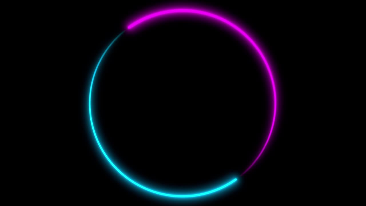 fondo de círculo de neón con pantallas de marco led. azul abstracto fluorescente, color púrpura. animación en bucle 4k
