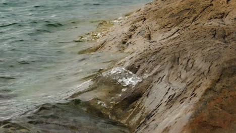 Waves-On-Lake-Splashing-Onto-Rocks---Slow-Motion