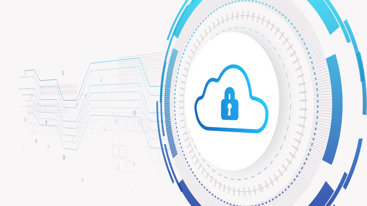 Animation of network of connections and cloud with padlock on white background