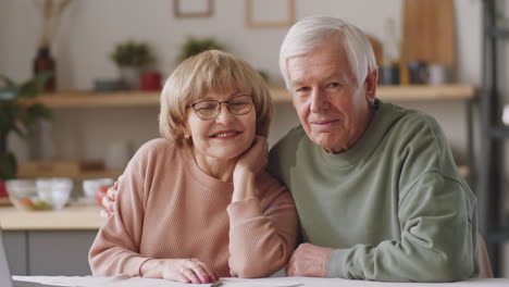 portrait of cheerful elderly couple at home