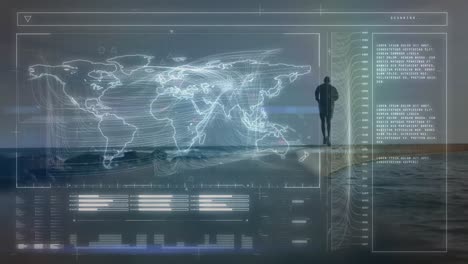 animation of data processing over fit man running at beach