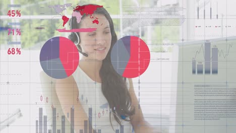 animación de gráficos sobre una feliz consultora biracial