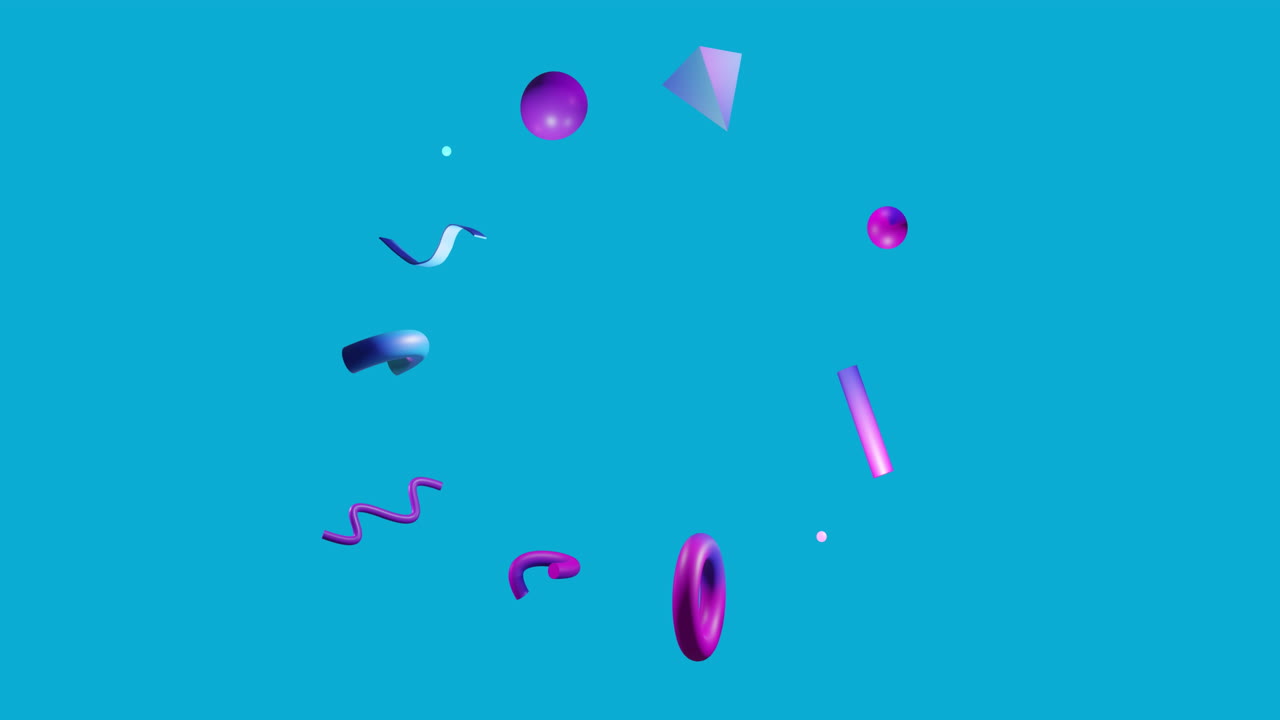 animación de formas abstractas en círculo moviéndose sobre fondo azul