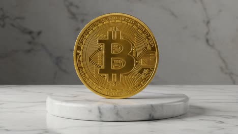 stunning close-up of a golden bitcoin coin on a marble display: exploring the iconic cryptocurrency symbolizing digital wealth and innovation