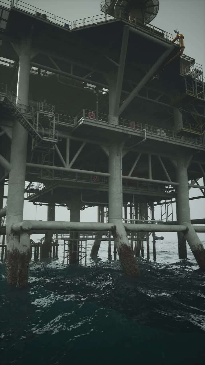 Udforskning af den tårnhøje struktur på en olieplatform midt i uroligt vand.