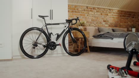 home gym with bike and indoor cycling equipment