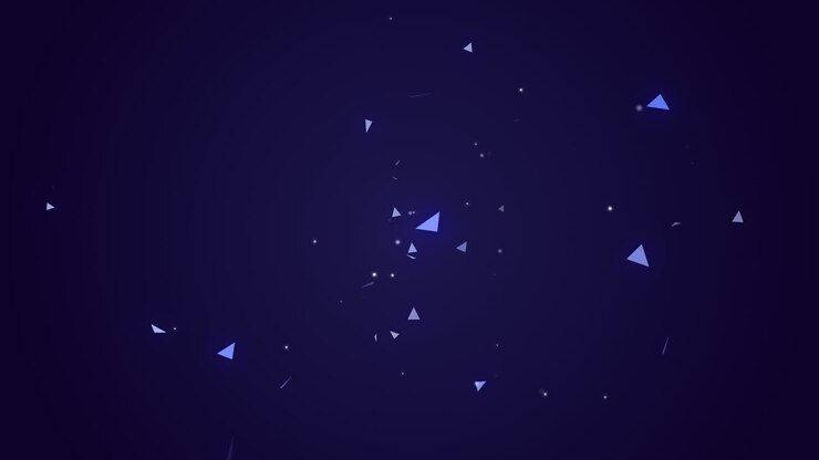 particelle di triangolo astratte o confetti che esplodono animazione. forme geometriche 3d luminose su sfondo blu scuro. carta da parati, banner o presentazione dal vivo a basso poli. filmati in loop animati
