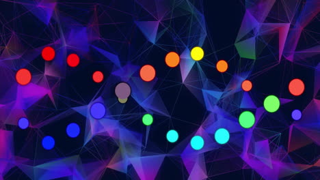 animation of colourful spots over shapes on black background