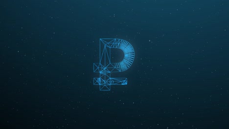 abstract futuristic polygonal ruble sign on dark blue background. business and technology concept