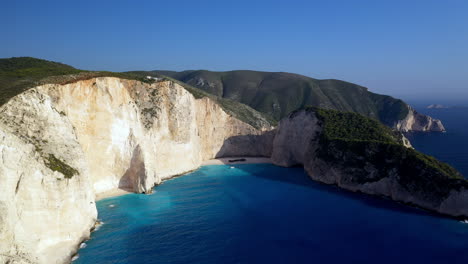 Slow-revealing-wide-aerial-shot-of-Navagio-Beach