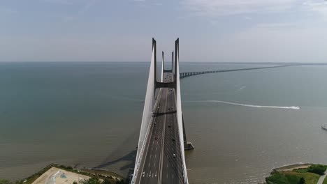 ponte vasco da gama, lisbon, portugal 4k aerial view