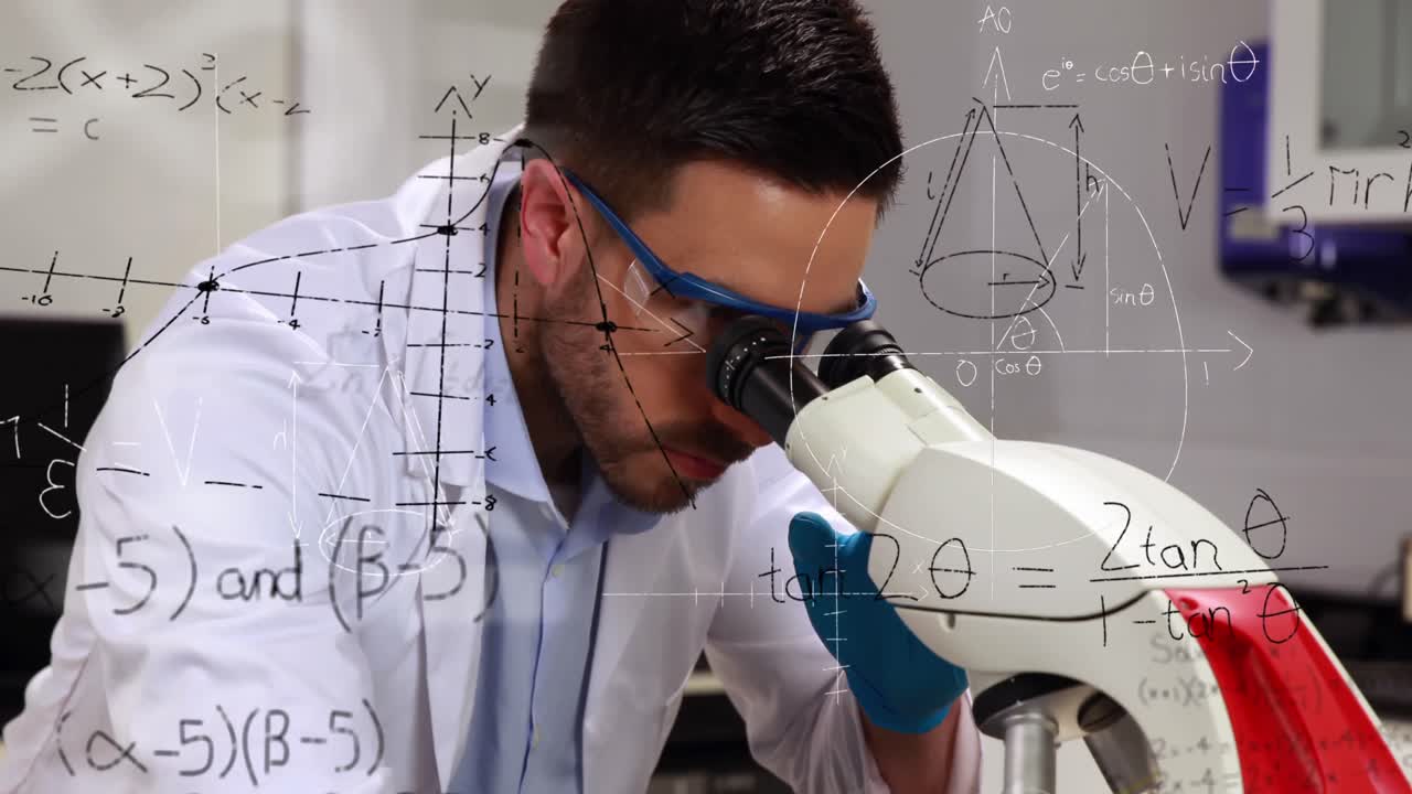 animación de fórmulas matemáticas sobre el macho utilizando el microscopio