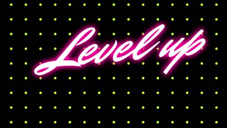 animation of level up text over yellow dots on black background