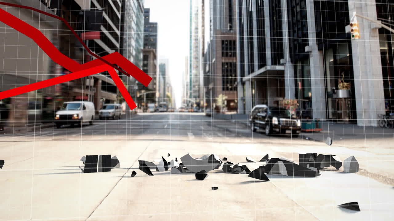 달러 기호와 도시 풍경에 대한 금융 데이터 처리의 애니메이션