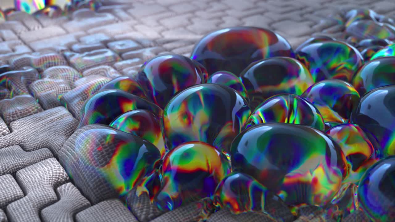 추상적인 기하학적 패턴과 iridescent 거품