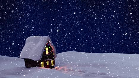 Animation-of-winter-landscape-and-house-with-christmas-decoration