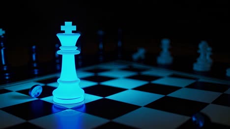 glowing blue chess king on a chessboard