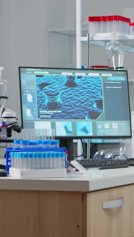vertical video: chemist laboratory with nobody in it modernly equipped