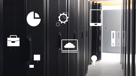 animation of digital icons and data processing over computer servers