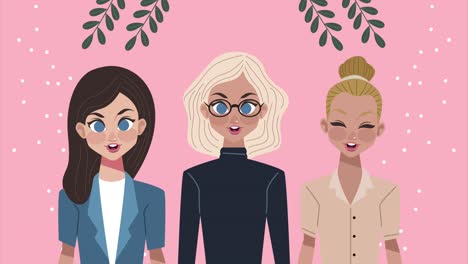 animación del día feliz de la mujer con tres chicas