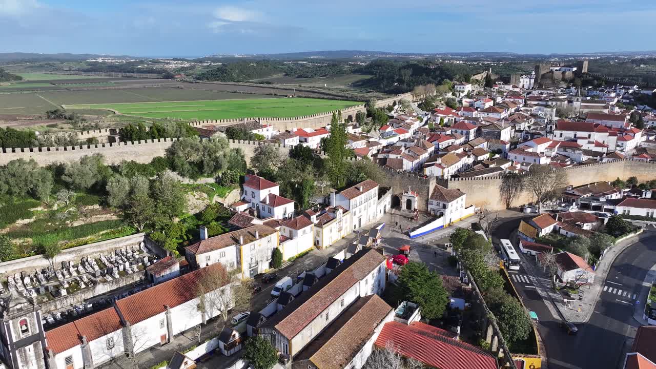 Obidos Skyline At Obidos In Leiria District Portugal. Historical Village. Medieval Heritage. Stunning Landscape. Obidos Skyline At Obidos In Leiria District Portugal. Old Town Scenery.