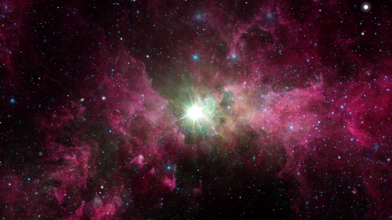 vuelo espacial de bucle sin costuras en el campo estelar de la nebulosa de carina con estrella central brillante y giratoria. vuelo 4k 3d a través del espacio con campo estelar, galaxia y nebulosas. elementos proporcionados por imágenes de nasa.