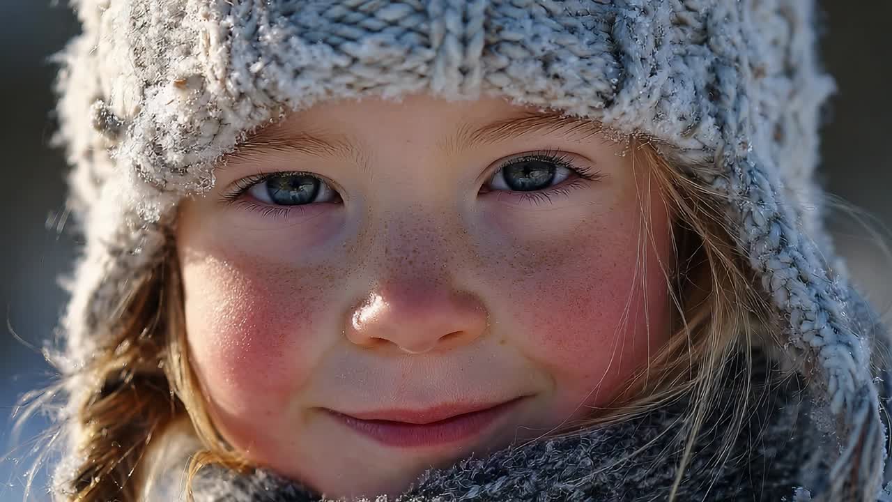 Young child enjoys a winter day with smiling face in snowy landscape