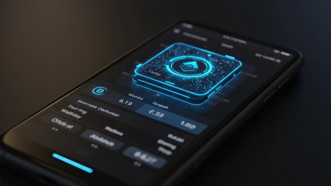 Dynamic Interface of a Mobile Application Showcasing Blockchain Data Visualization with Interactive Elements and Statistical Metrics in a Dark Themed Environment