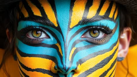 a woman with a tiger face paint on her face