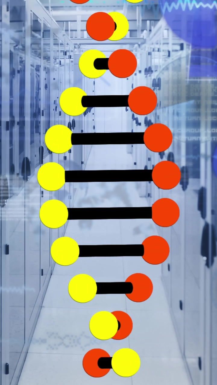 Animation of dna strand and data processing over server room
