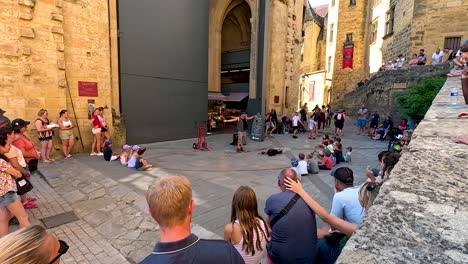 crowd watching a street performance in france