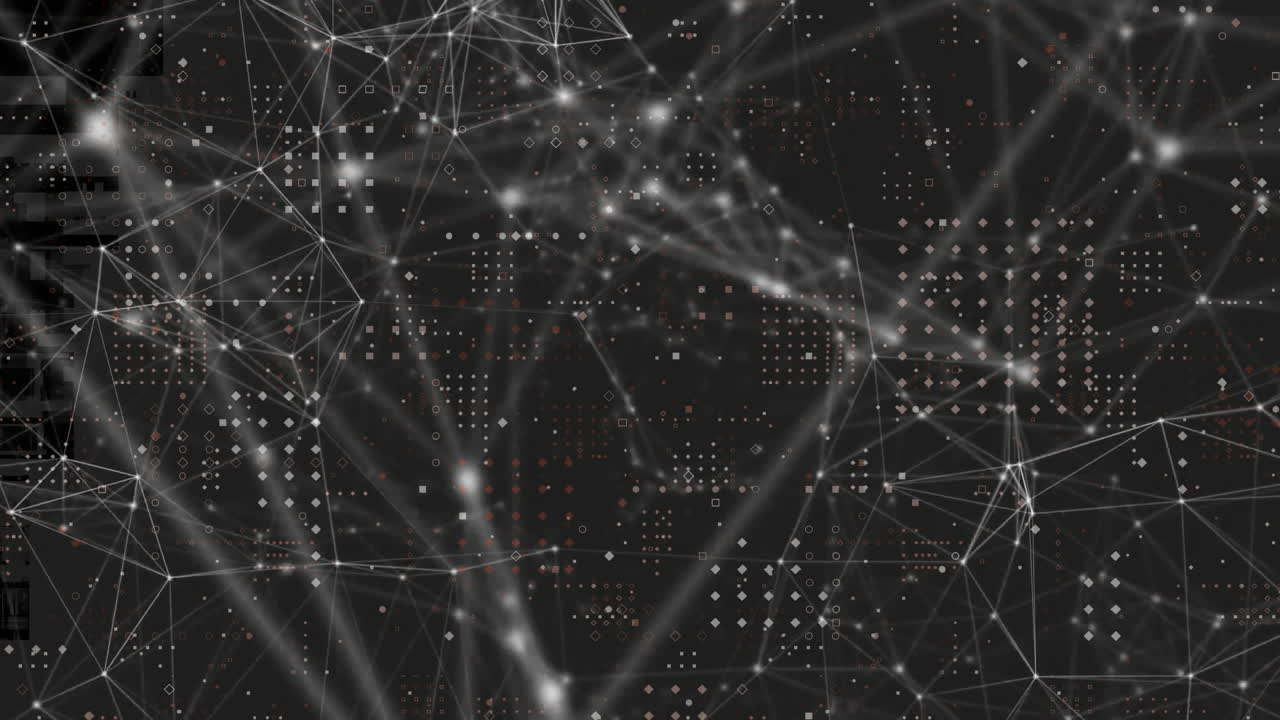 animación de la red de conexiones y procesamiento de datos sobre fondo negro