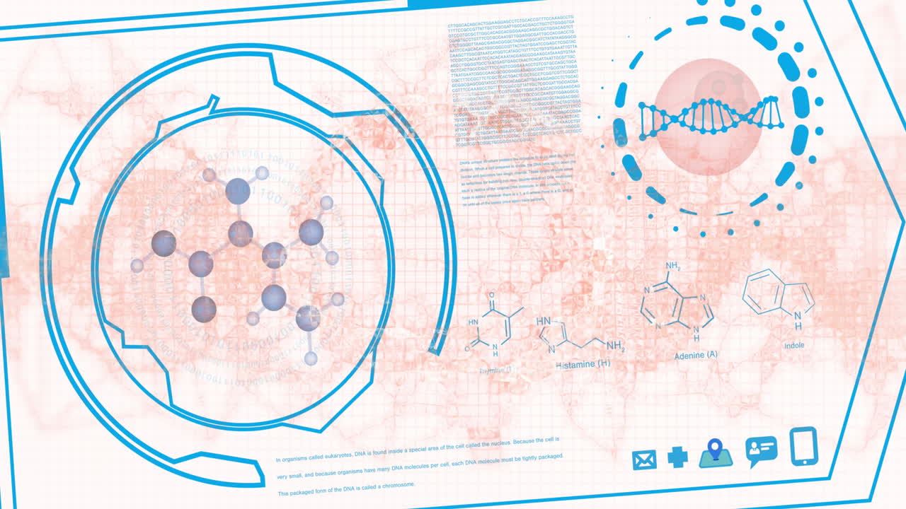 animación de la cadena de adn y el cerebro humano sobre el procesamiento de datos