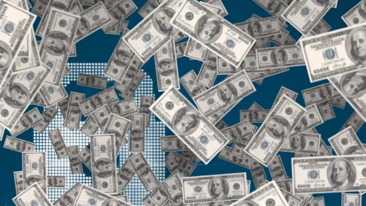 animación de dinero flotando sobre el candado