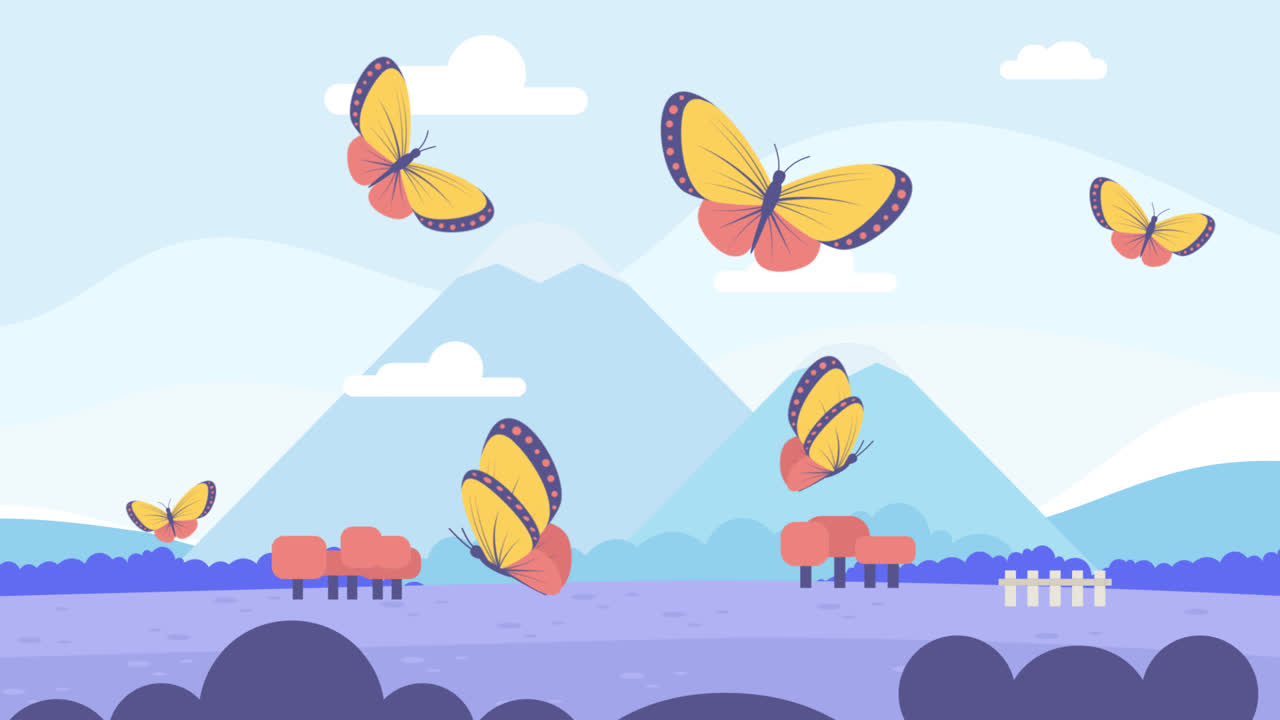 grafico di movimento dello sciame di farfalle che vola sullo sfondo