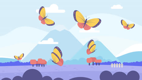 motion graphic of butterfly swarm flying background