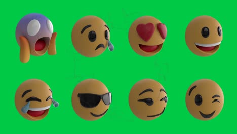 Animación-De-La-Red-De-Conexiones-Sobre-Filas-De-Iconos-De-Emoticonos-Emoji-Sobre-Pantalla-Verde