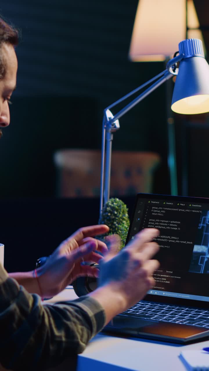 Vertical video Data scientist updating artificial intelligence neural networks, writing code