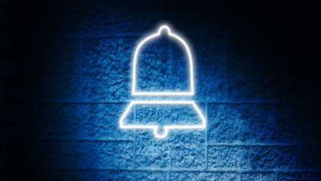 Animation-of-glowing-neon-bell-icon-on-brick-wall