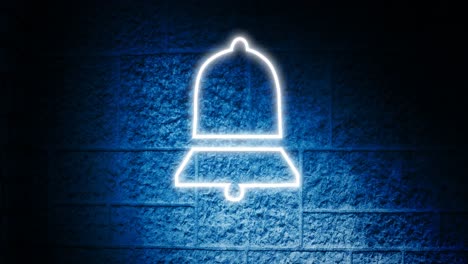 animation of glowing neon bell icon on brick wall