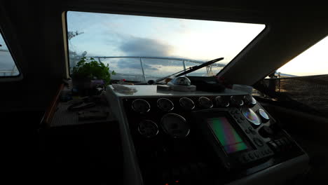 Beautiful-Scenic-Sunrise-seen-in-the-cabin-of-a-small-boat-in-the-middle-of-Adriatic-Sea-Croatia