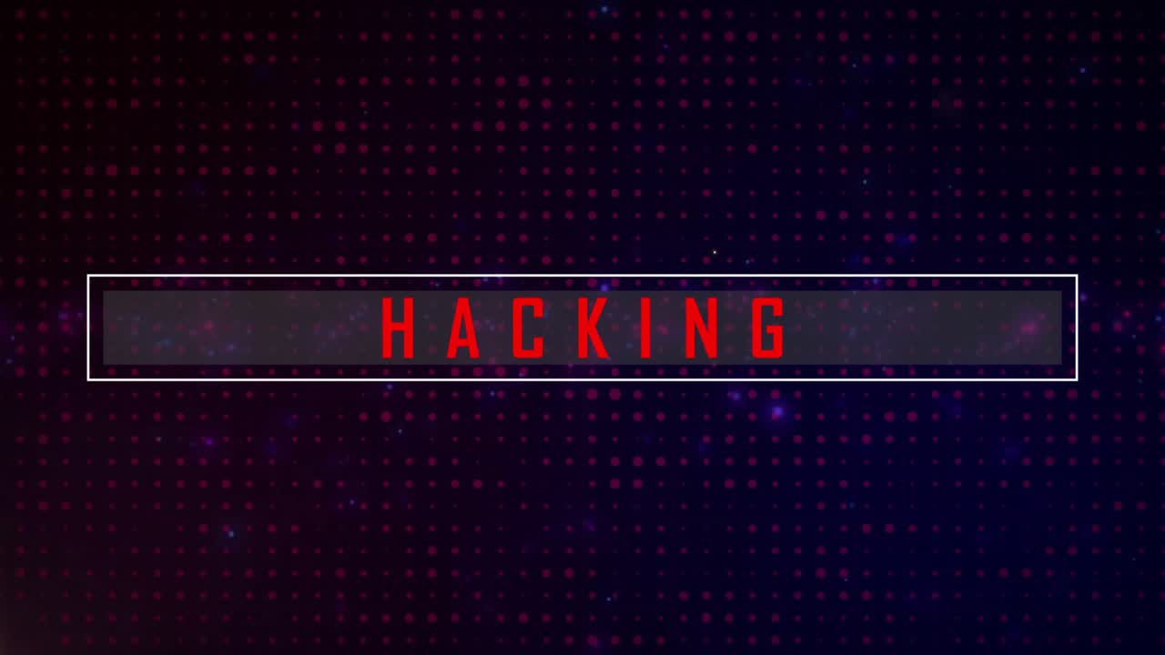 Animation af digital databehandling over hacking-tekst.