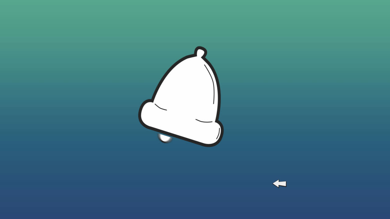 복사 공간과 함께 파란색 배경 위에 종과 화살표 아이콘의 애니메이션