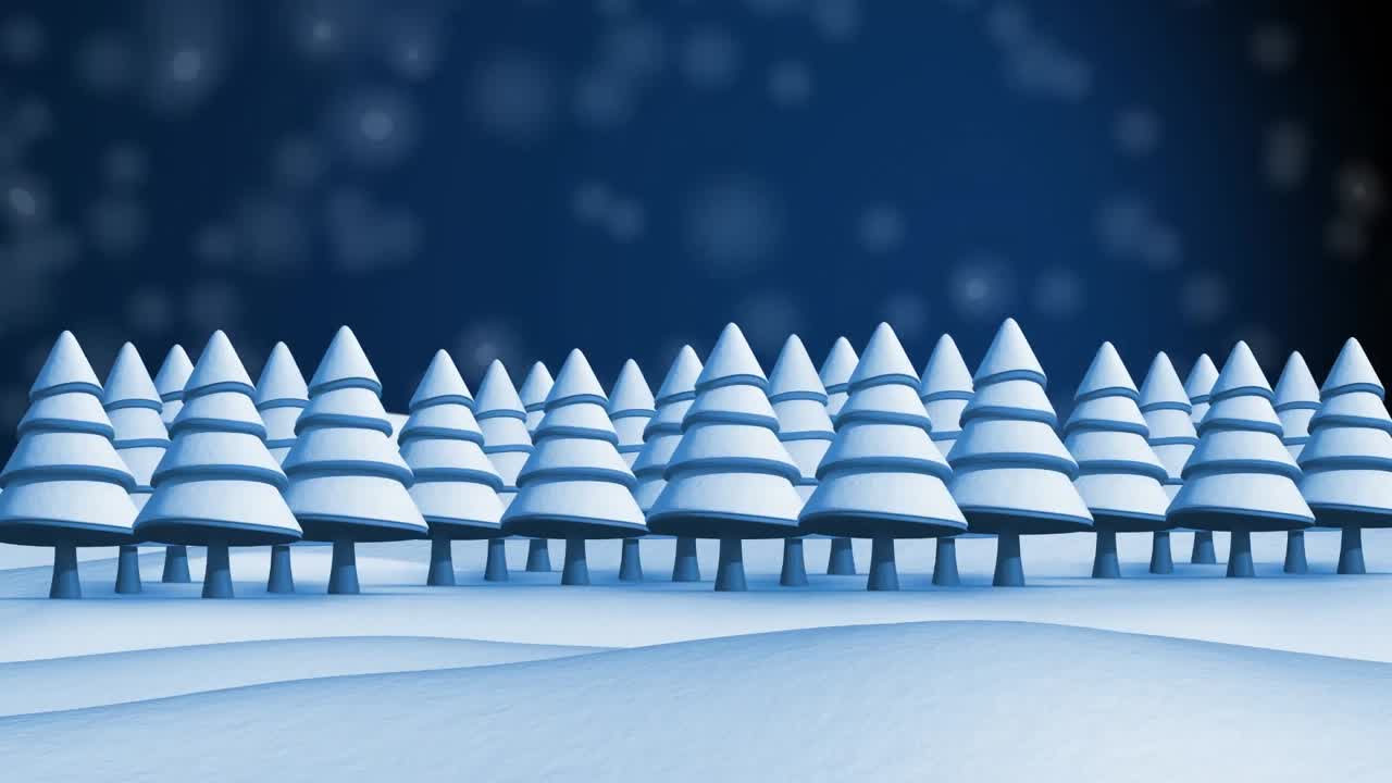 밤에 내리는 눈의 애니메이션 겨울 풍경