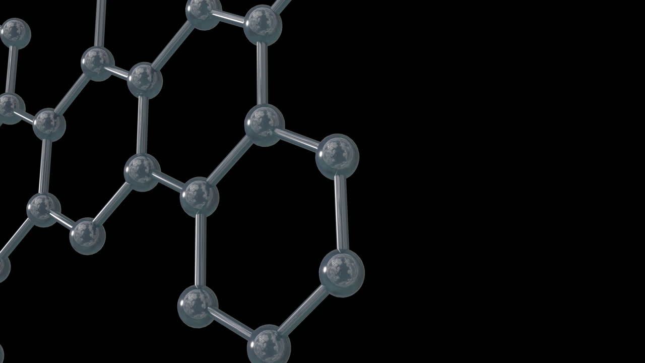 검은 바탕에 있는 분자 네트워크의 3d 마이크로의 애니메이션
