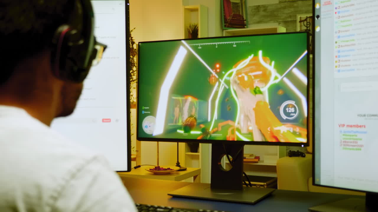 Pro gamer using headphones with microphone