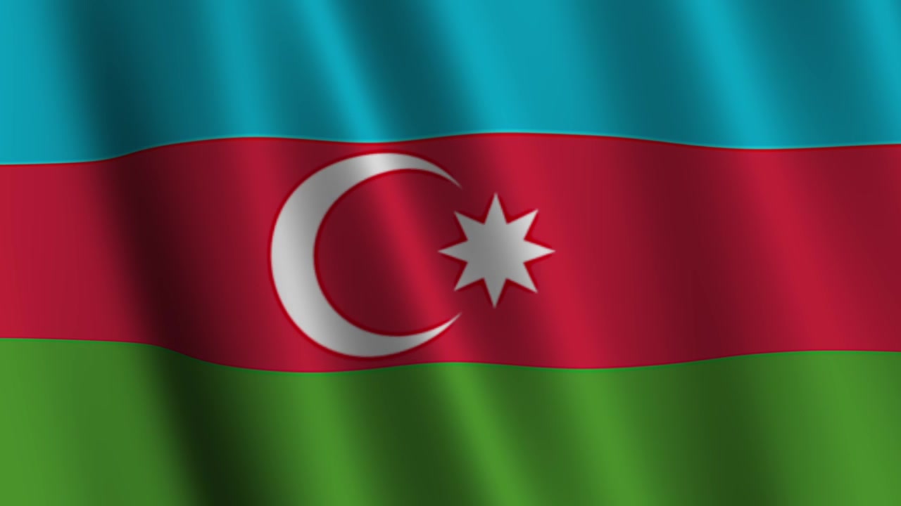 Aserbajdsjans nationalflag vajer på fuld skærm.