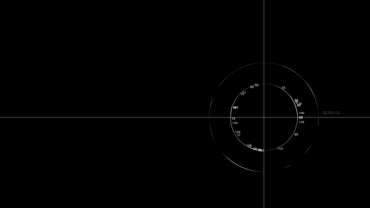 A minimalistic science fiction heads-up display HUD target asset showing an active telemetry reticle scanning coordinates on a black background.overlay