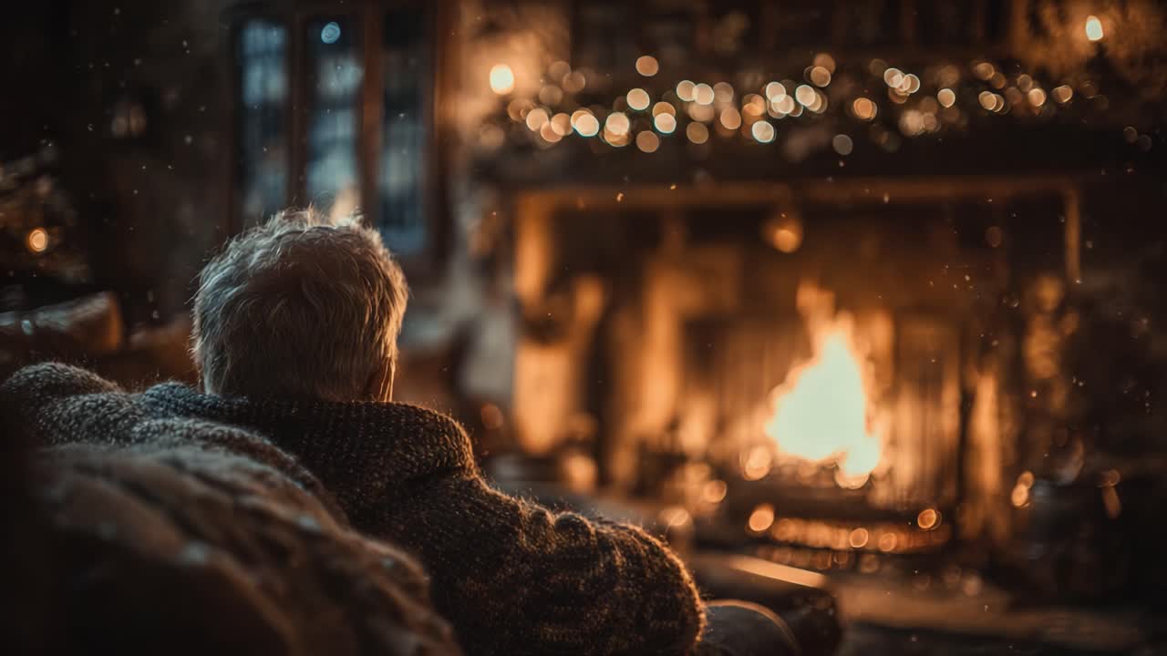 Cozy Evening by the Fire: A Warm Scene Capturing Comfort and Reflection as a Person Enjoys the Ambiance of a Flickering Hearth in a Rustic Setting