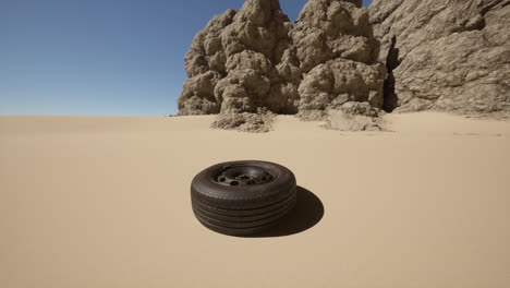 a tire abandoned in the desert